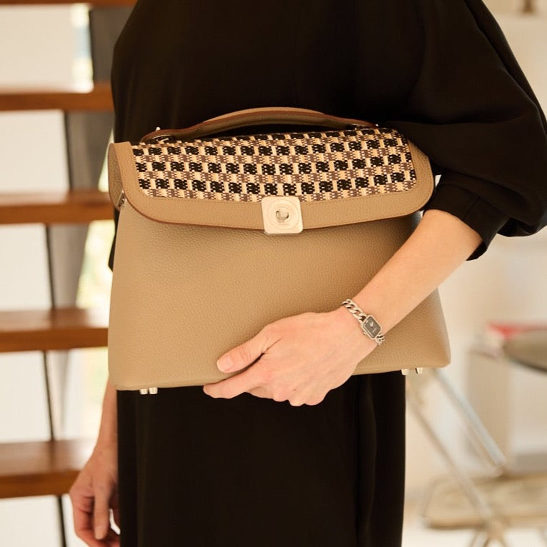 Sac Porté Main BIG - Rabat Raphia Noir Tressée