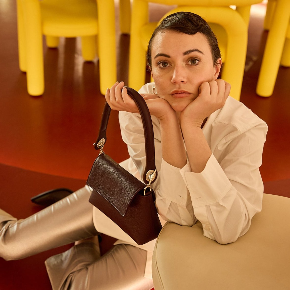 Sac MINI - Poignée Épaule - Grainé Grenat