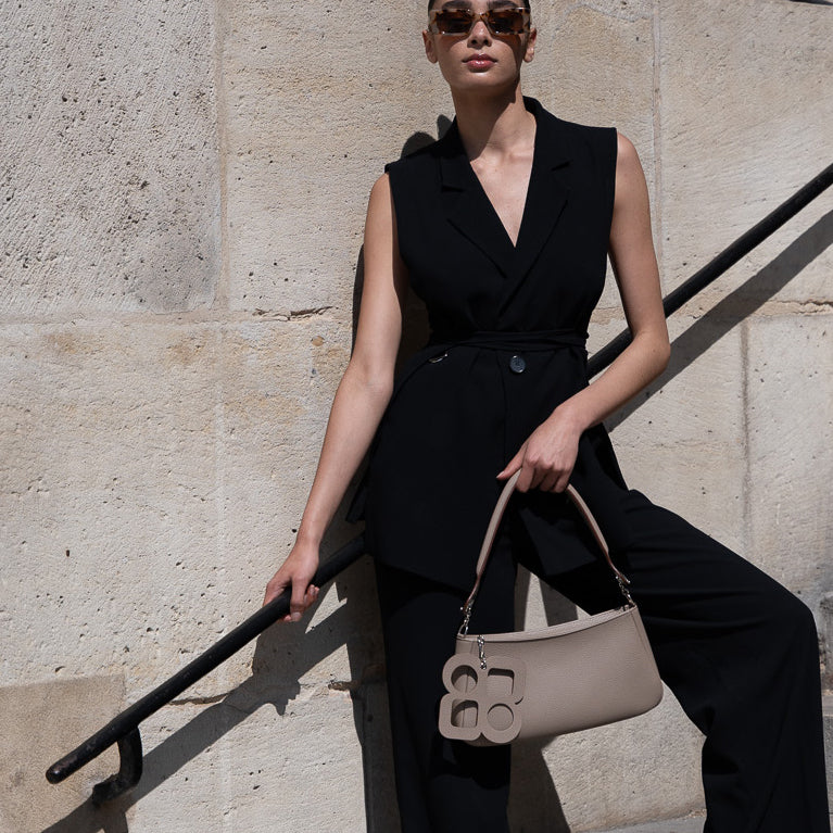 SAC - BAGUETTE - MOON - TAUPE - POIGNEE - EPAULE - BIJOU - DE - SAC - LOLO - CHATENAY - PORTE - 1