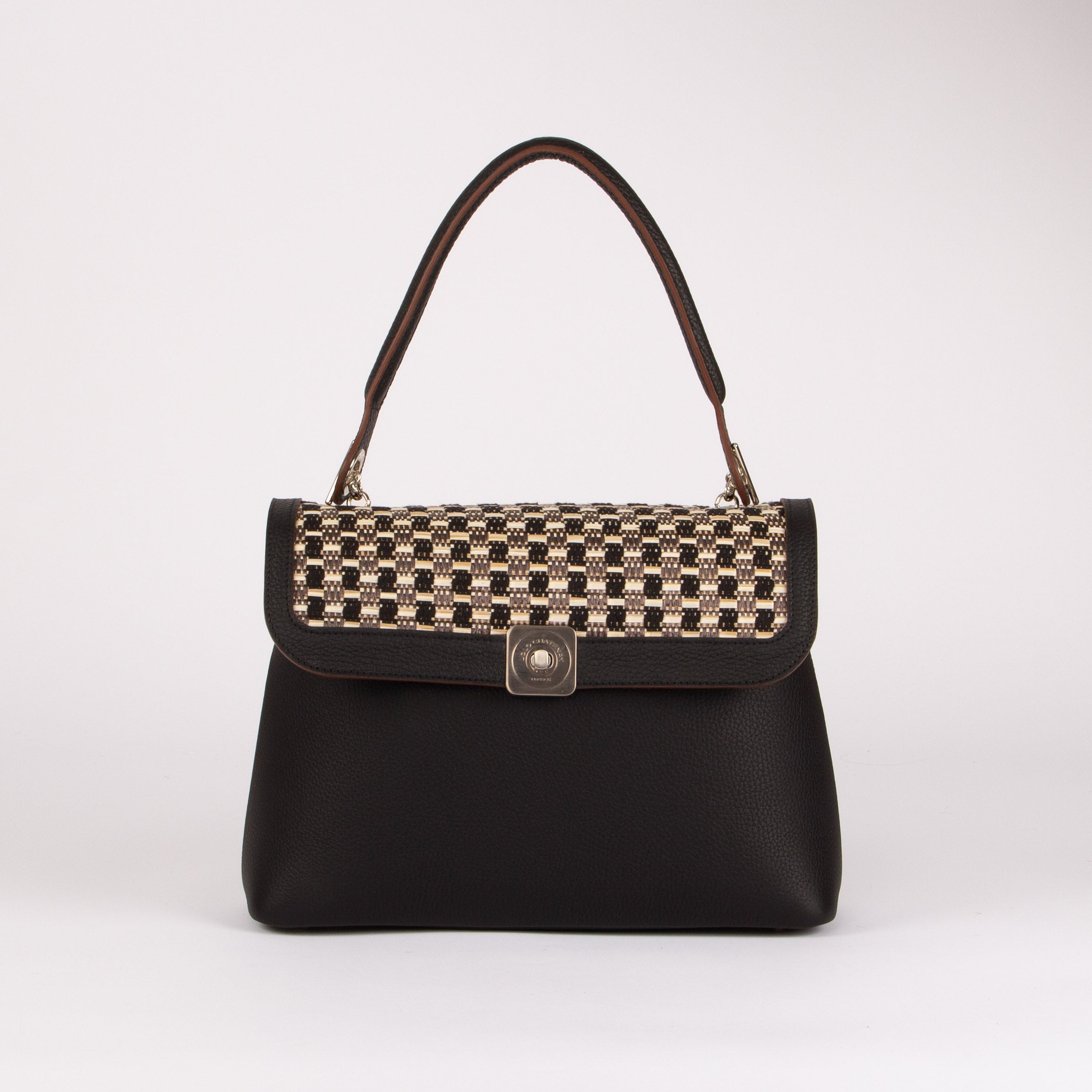 BIG Shoulder Bag - Black Braided Raffia Flap
