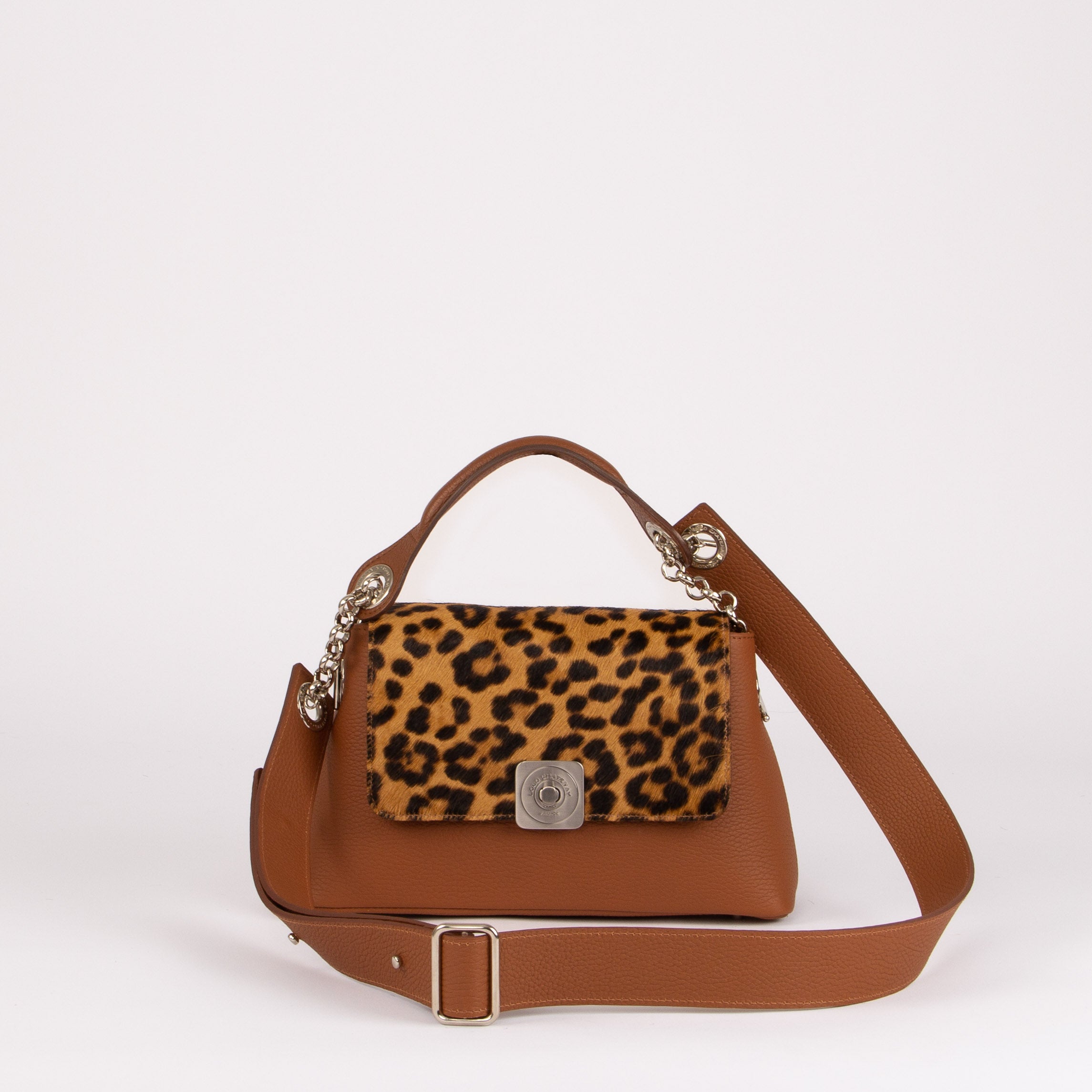 MEDIUM Bag - Gus Leopard Flap, Hand Handle and Adjustable Shoulder Strap