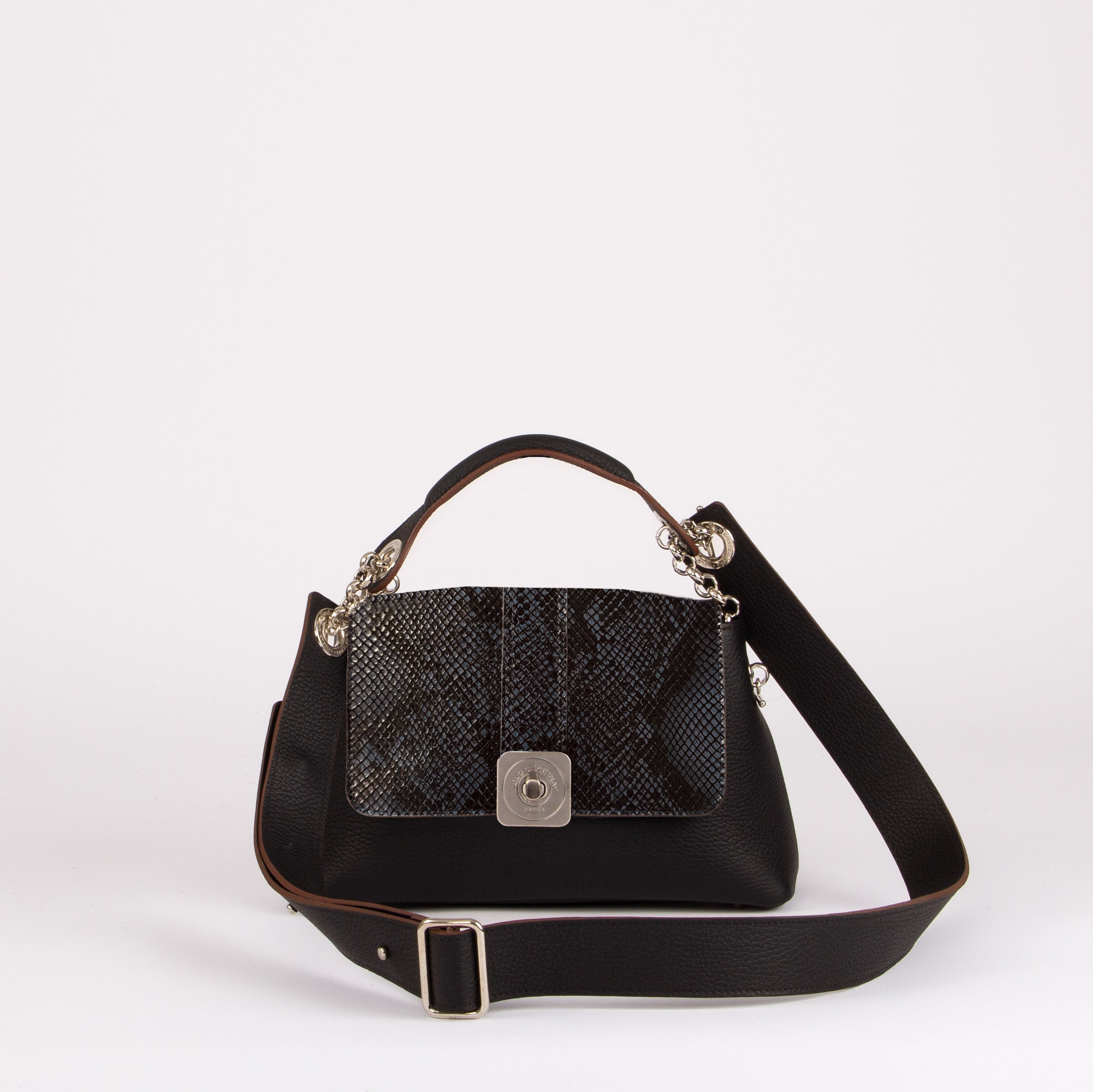 MEDIUM Bag - Gus Python Flap, Hand Handle and Adjustable Shoulder Strap