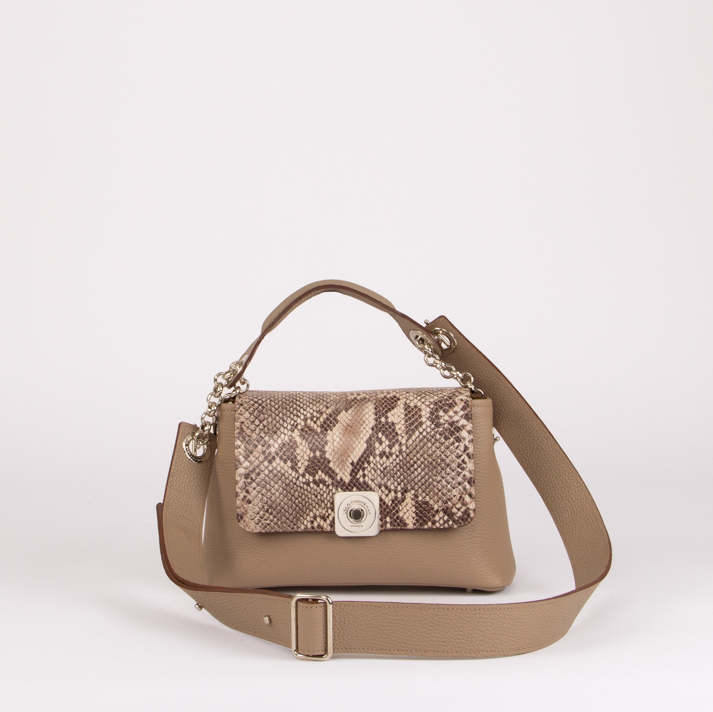 MEDIUM Bag - Gus Python Flap, Hand Handle and Adjustable Shoulder Strap