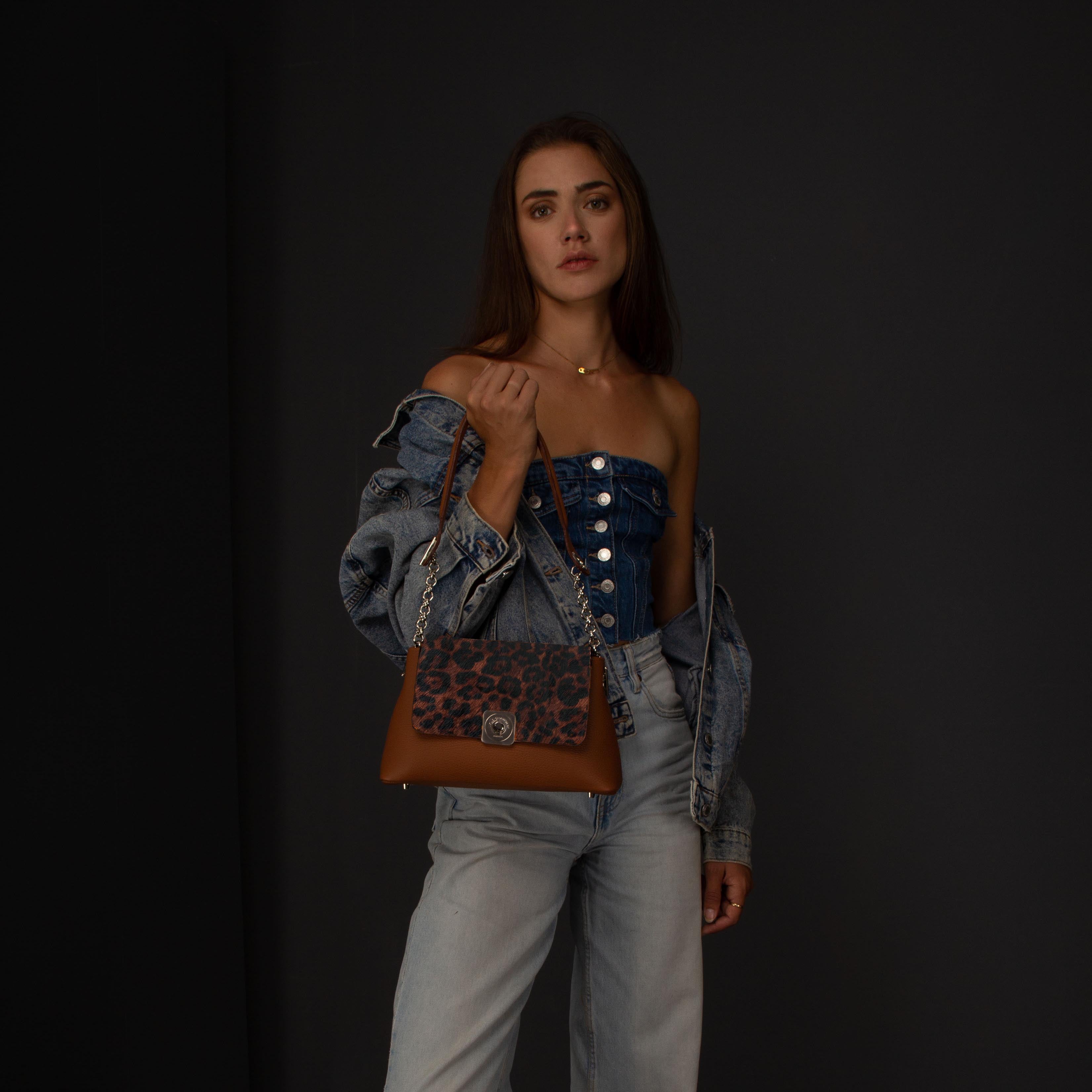 Sac MEDIUM - Rabat Gus Léopard, Poignée Main et Bandoulière Réglable