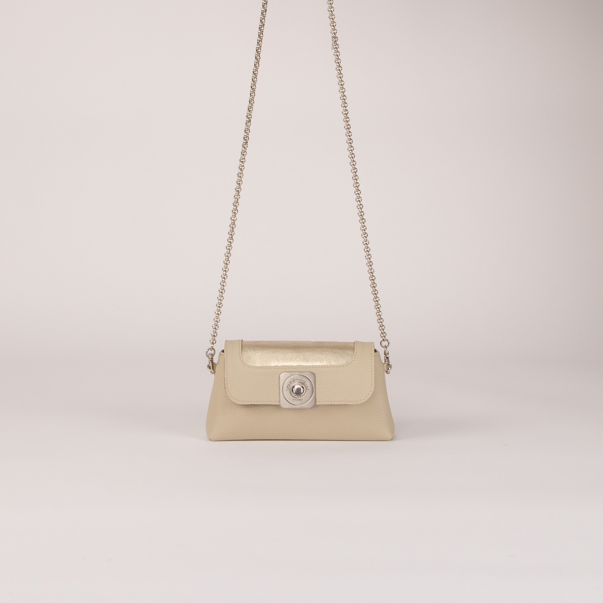 SAC - NANO XL - PERLE - RABAT - BUBBLE - RECTO - CHAMPAGNE - CHAINE - BANDOULIERE - MOUSQUETONS  - LOLO - CHATENAY