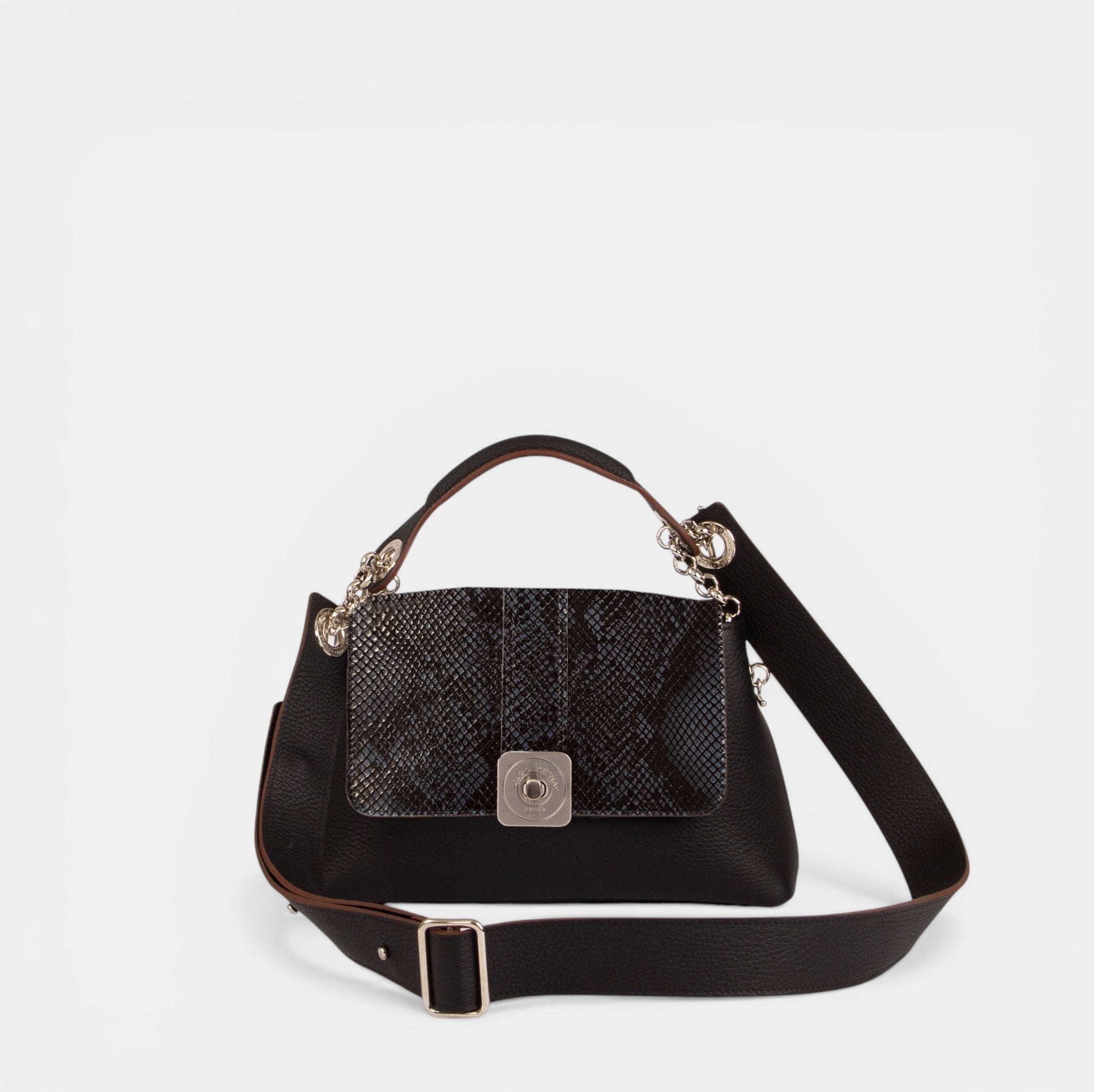 Tasche MEDIUM - Umschlagklappe mit Python-Print, Tragegriff und verstellbarer Schultergurt