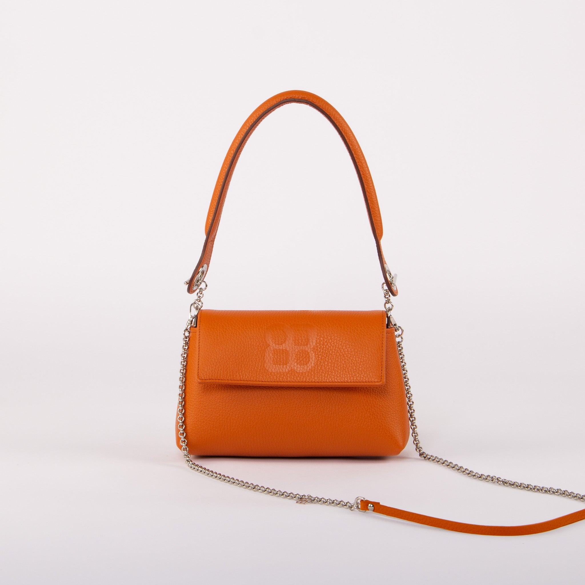 SAC-MINI-ORANGE-POIGNEE-EPAULE-CHAINE-BANDOULIERE-MOUSQUETONS-1-LOLO CHATENAY