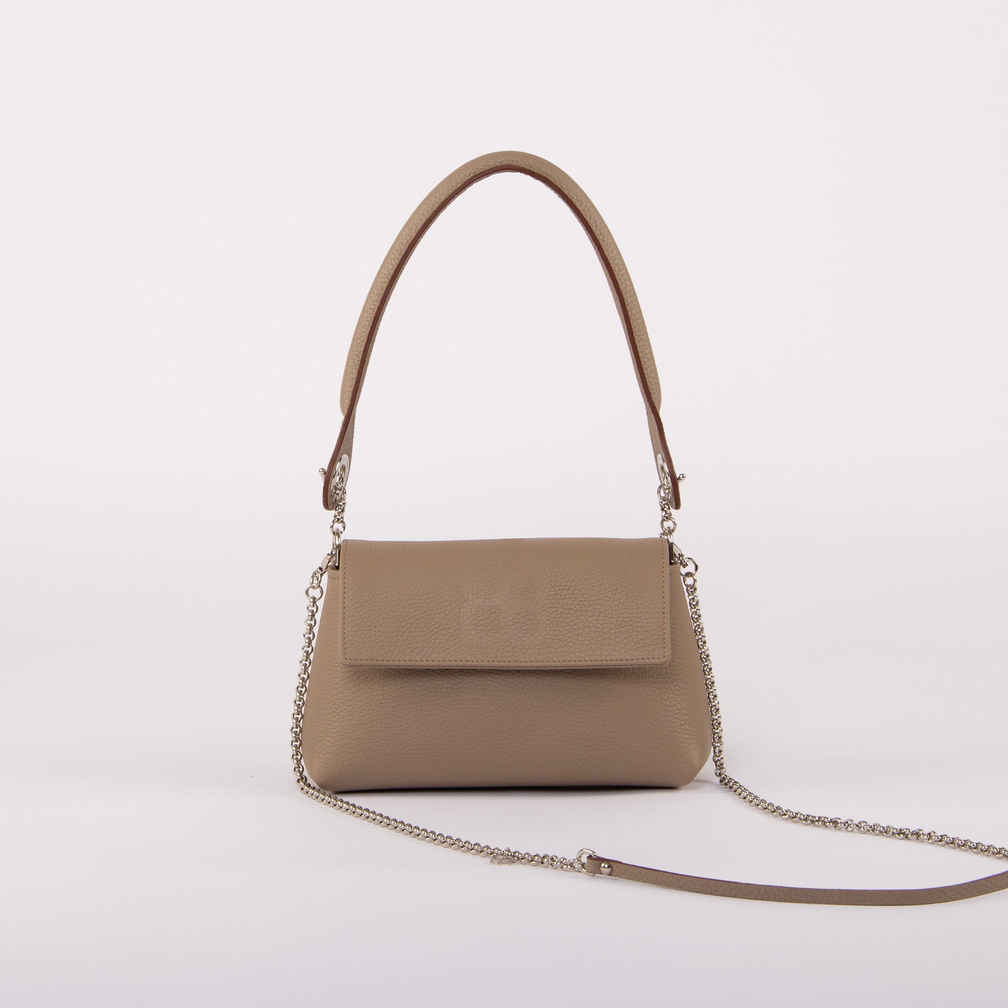 SAC-MINI-TAUPE-POIGNEE-EPAULE-CHAINE-BANDOULIERE-MOUSQUETONS-1-LOLO CHATENAY