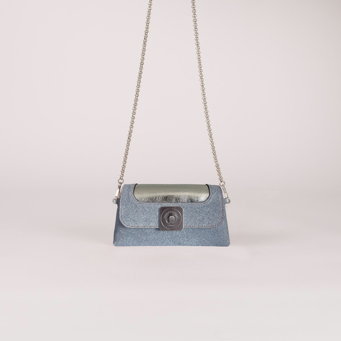 SAC_NANO_XL_DENIM_RABAT_BUBBLE_VERSO_ARGENT_BANDOULIERE_CHAINE - LOLO - CHATENAY